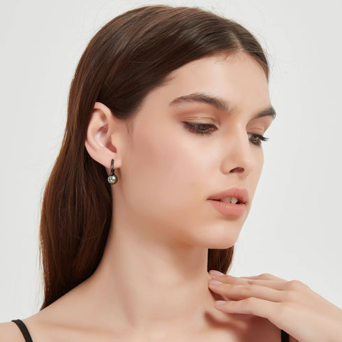 9-10mm Tahitian Pearl & Noir Elegance Barrel Earrings - House Of Pearls